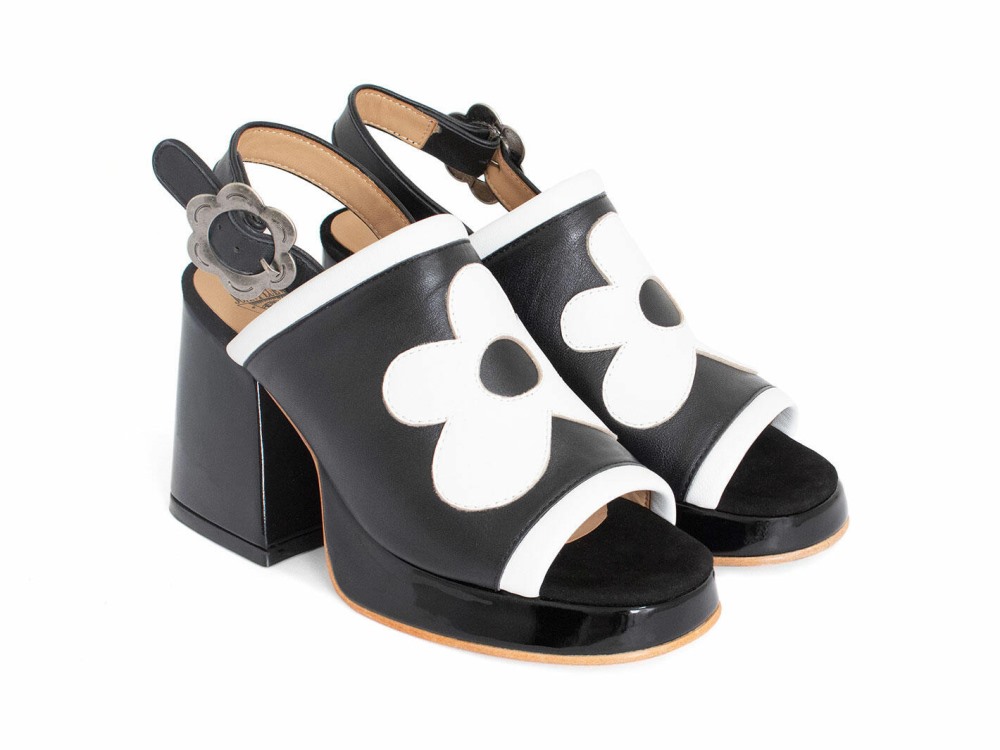John Fluevog Riverdale - Black/White | Slingback Platform Heels