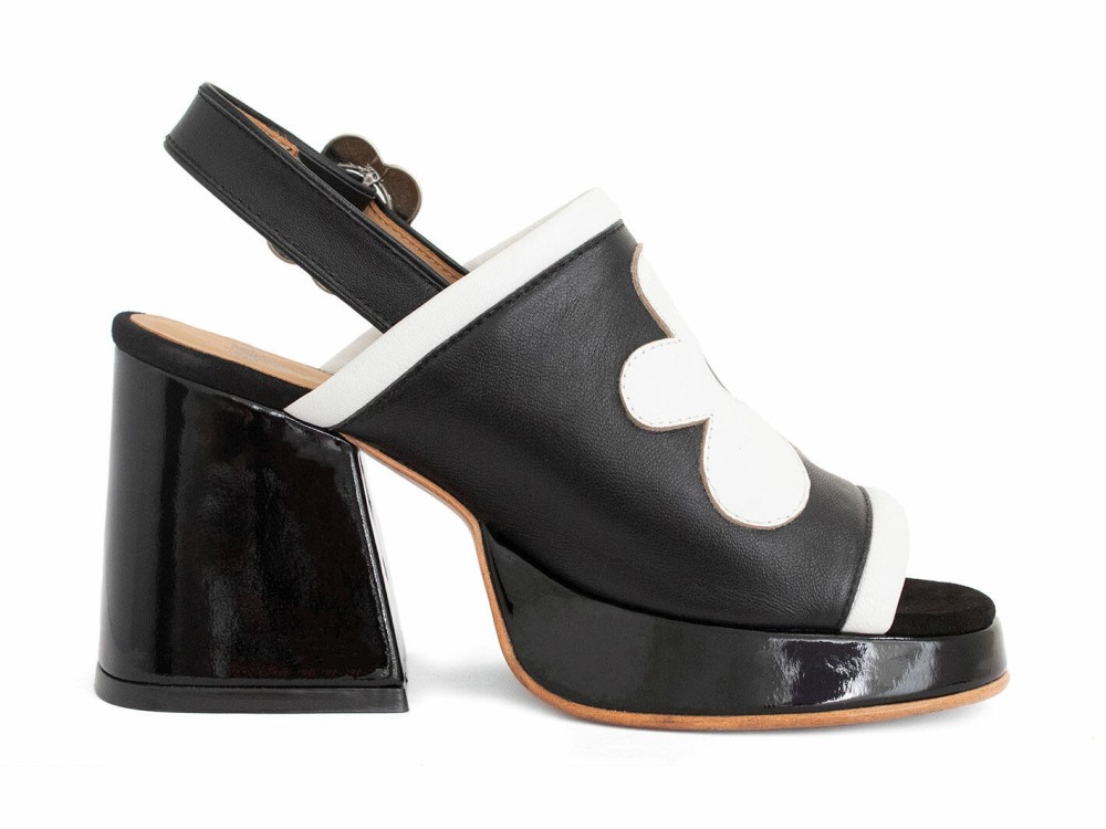 John Fluevog Riverdale - Black/White | Slingback Platform Heels