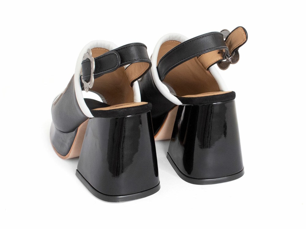 John Fluevog Riverdale - Black/White | Slingback Platform Heels