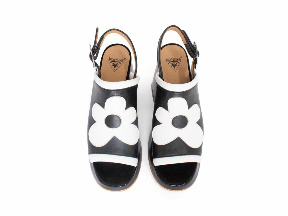 John Fluevog Riverdale - Black/White | Slingback Platform Heels