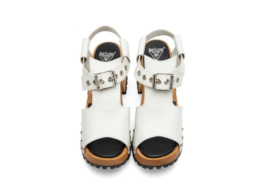 John Fluevog Een - White | Open-Toe Clog Sandals