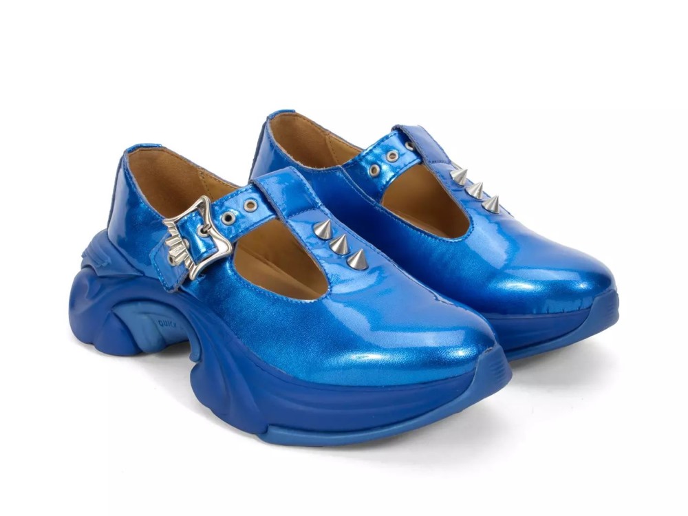 John Fluevog Sparky - Blue | Spiked T-Strap Sneakers