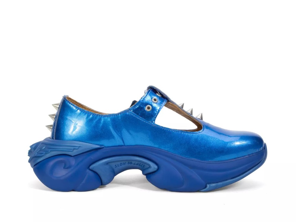 John Fluevog Sparky - Blue | Spiked T-Strap Sneakers