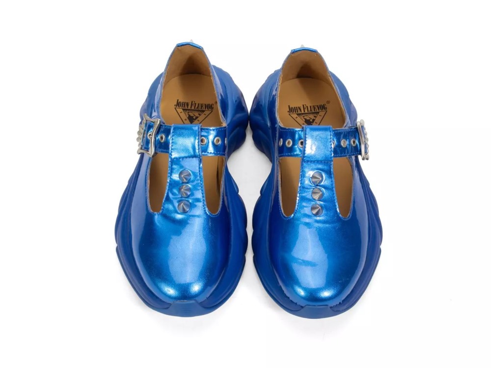 John Fluevog Sparky - Blue | Spiked T-Strap Sneakers