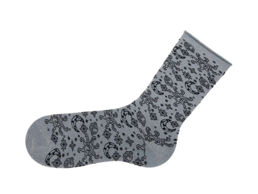 John Fluevog Mittens Vog Socks - Silver Lurex/Black | Celestial Design Socks