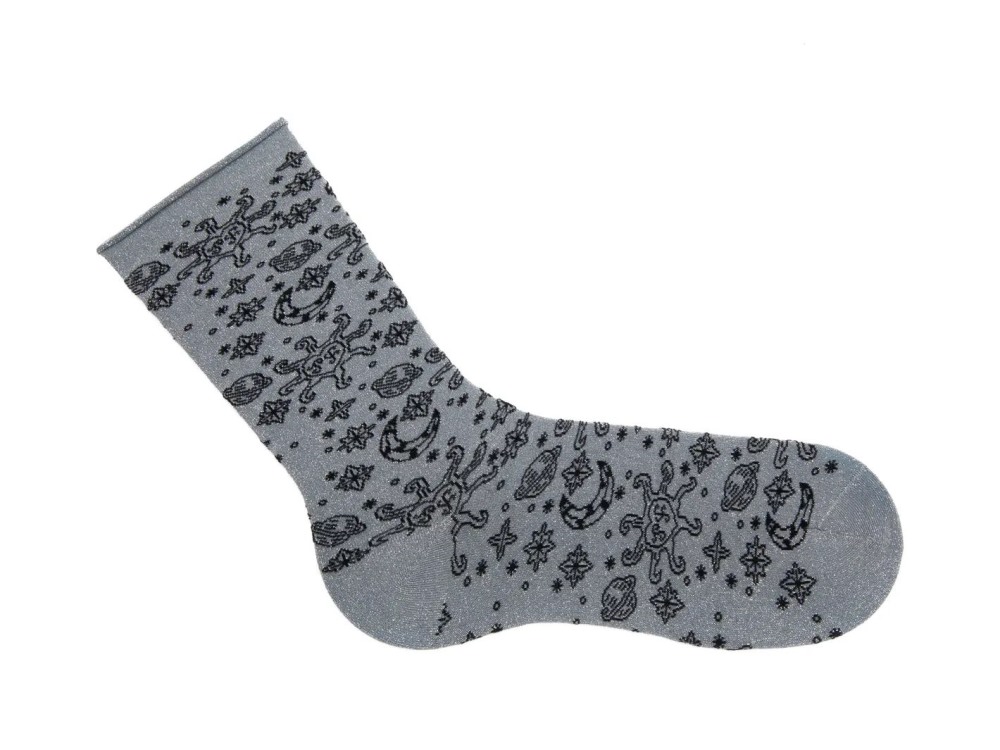 John Fluevog Mittens Vog Socks - Silver Lurex/Black | Celestial Design Socks