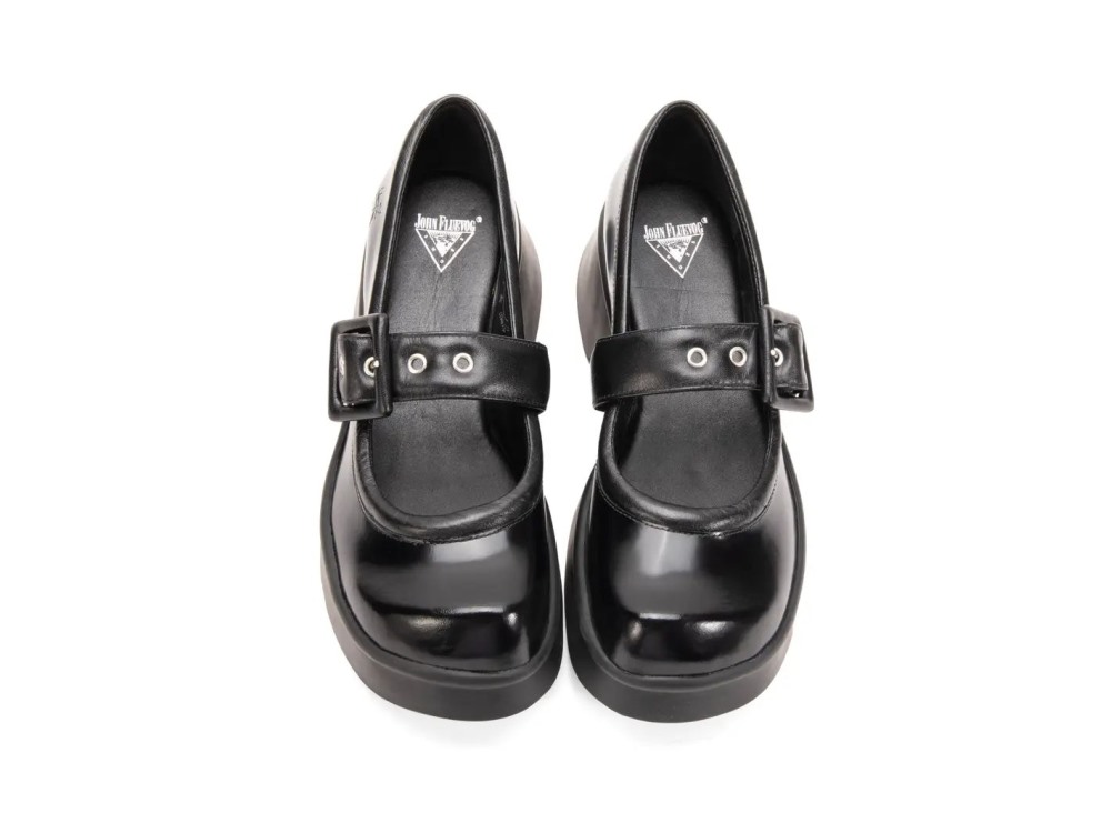 John Fluevog Delight - Black | Classic Mary Janes with Puffy Strap