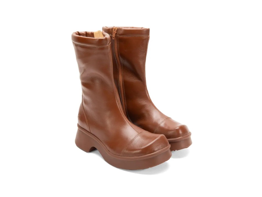 John Fluevog Chime - Brown | Sleek Mid-Calf Zip-Up Boots