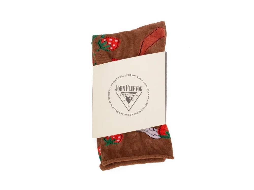 John Fluevog Neko Vog Socks - Brown/Red | Strawberry and mushroom sock