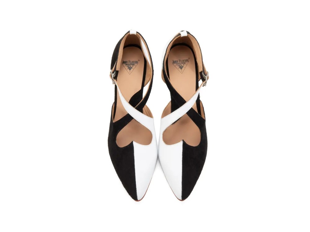 John Fluevog Lisa Marie - Black/White | Elegant cross-strap heel