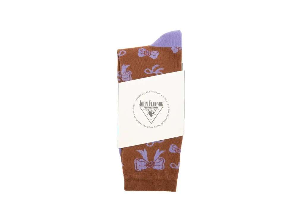 John Fluevog Boopy Vog Socks - Brown/Purple | Chaussette à motif de boucles assorties
