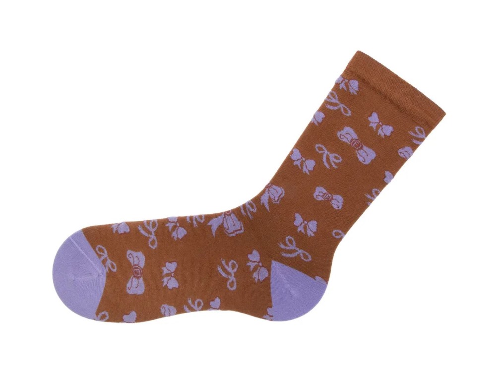 John Fluevog Boopy Vog Socks - Brown/Purple | Chaussette à motif de boucles assorties