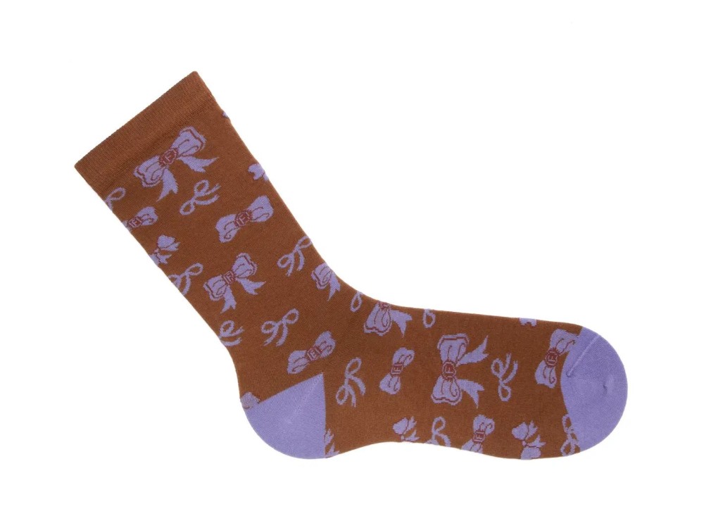 John Fluevog Boopy Vog Socks - Brown/Purple | Chaussette à motif de boucles assorties