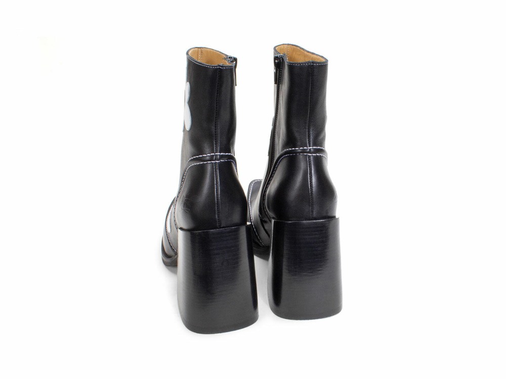 John Fluevog Rory - Black/White Floral | Flower Zip-Up Boots