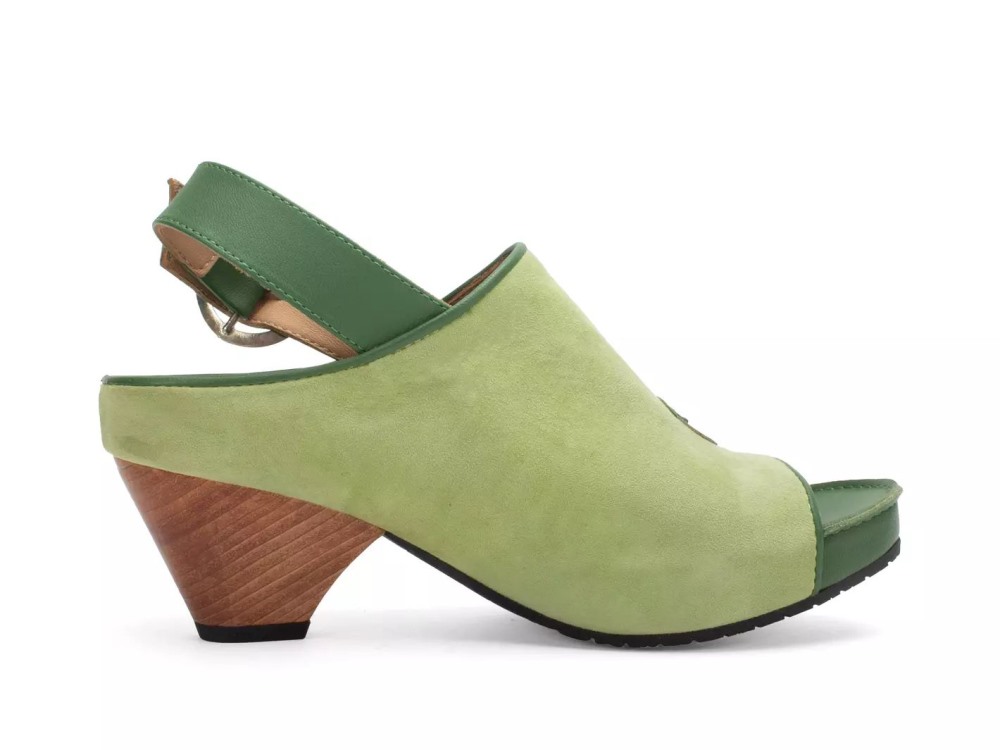 John Fluevog Christy - Light Green/Blue/Brown | Slingback Sandals with Appliqué