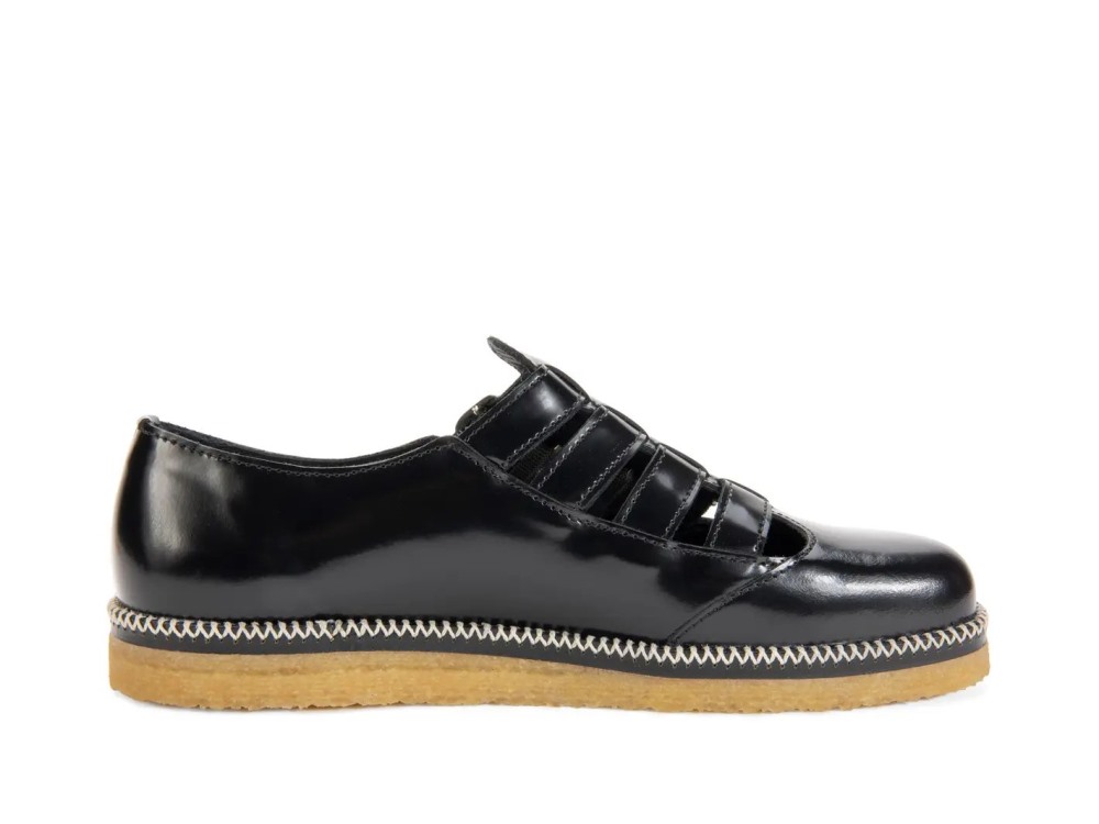 John Fluevog Hula Hoop - Black | Multi-Strap Crepe Sole Shoes