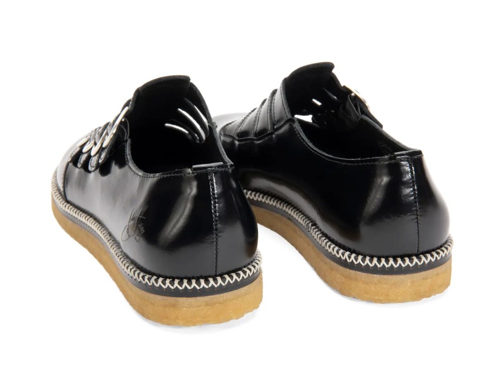 John Fluevog Hula Hoop - Black | Multi-Strap Crepe Sole Shoes