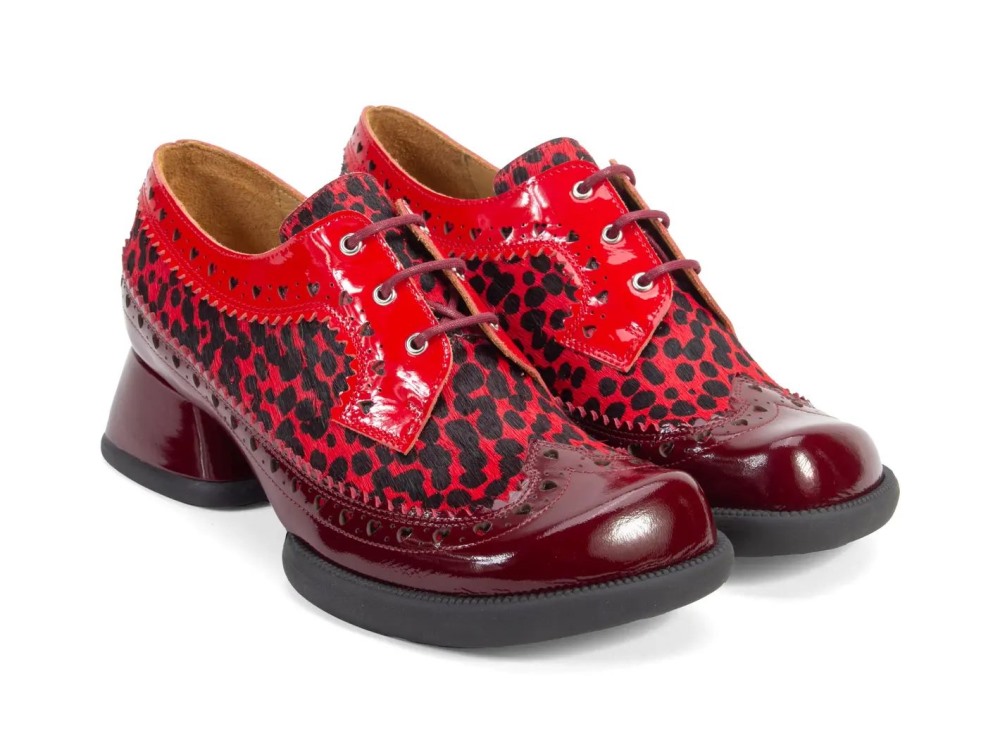 John Fluevog Rosamund - Burgundy | Lace-Up Heels with Brogue Hearts