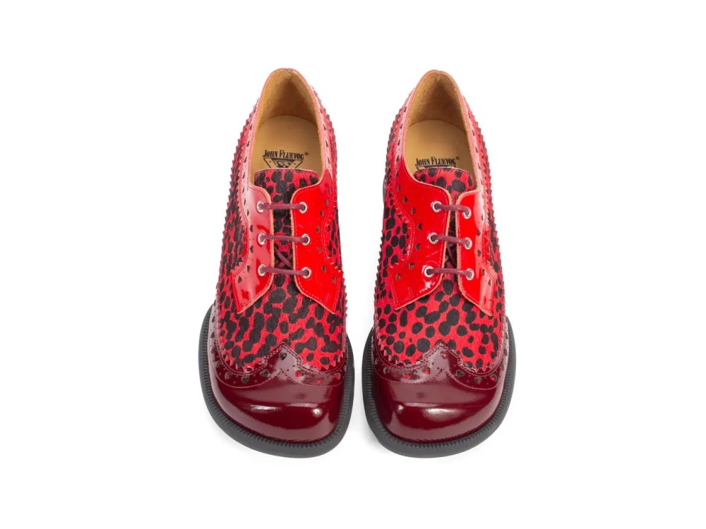 John Fluevog Rosamund - Burgundy | Lace-Up Heels with Brogue Hearts