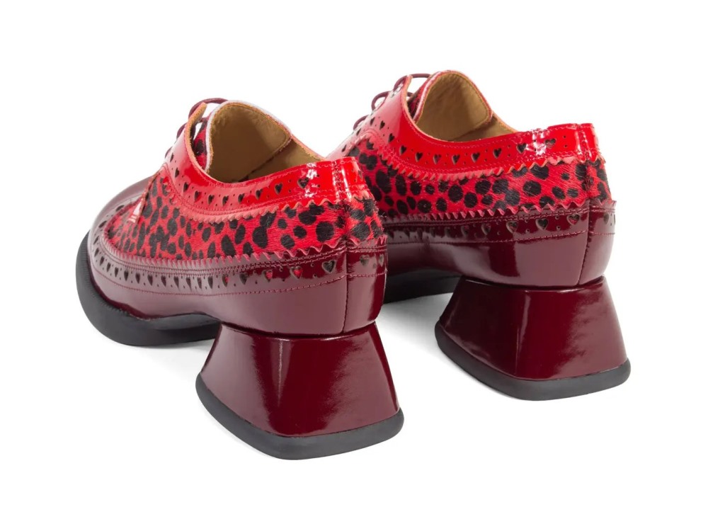 John Fluevog Rosamund - Burgundy | Lace-Up Heels with Brogue Hearts
