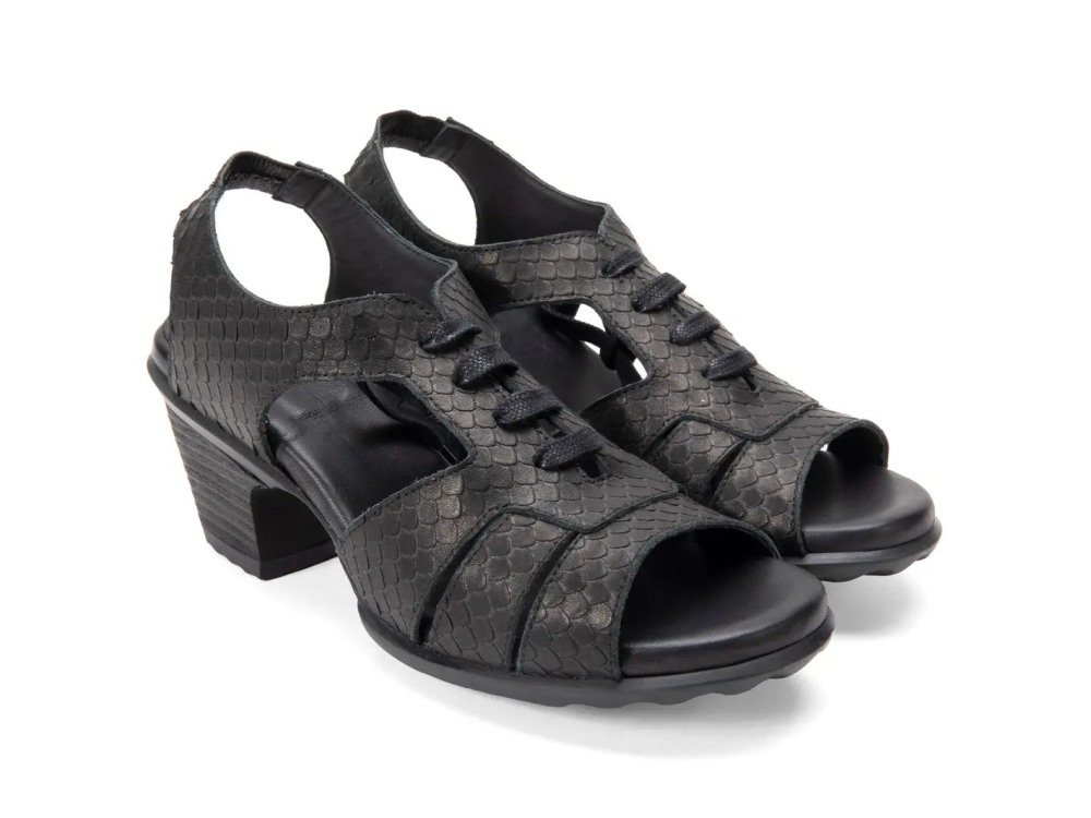 John Fluevog Anticipation - Black Scale | Lace-Up Slingback Sandals