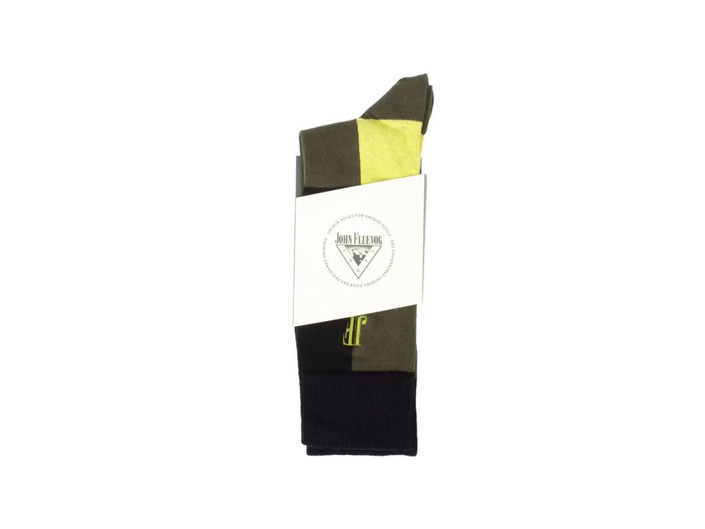 John Fluevog Theo - Green | Fun Colourblocked Socks