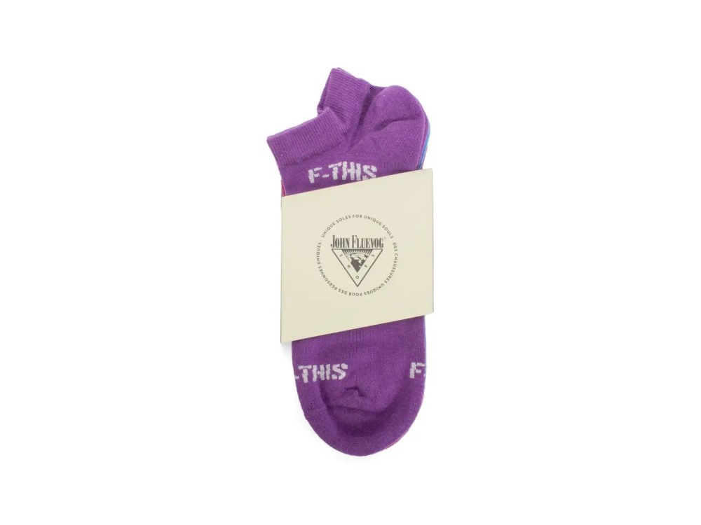 John Fluevog Xay-Ha Vog Socks (3-Pack) - Purple/Blue/Pink | 3-Pack No-Show Sock