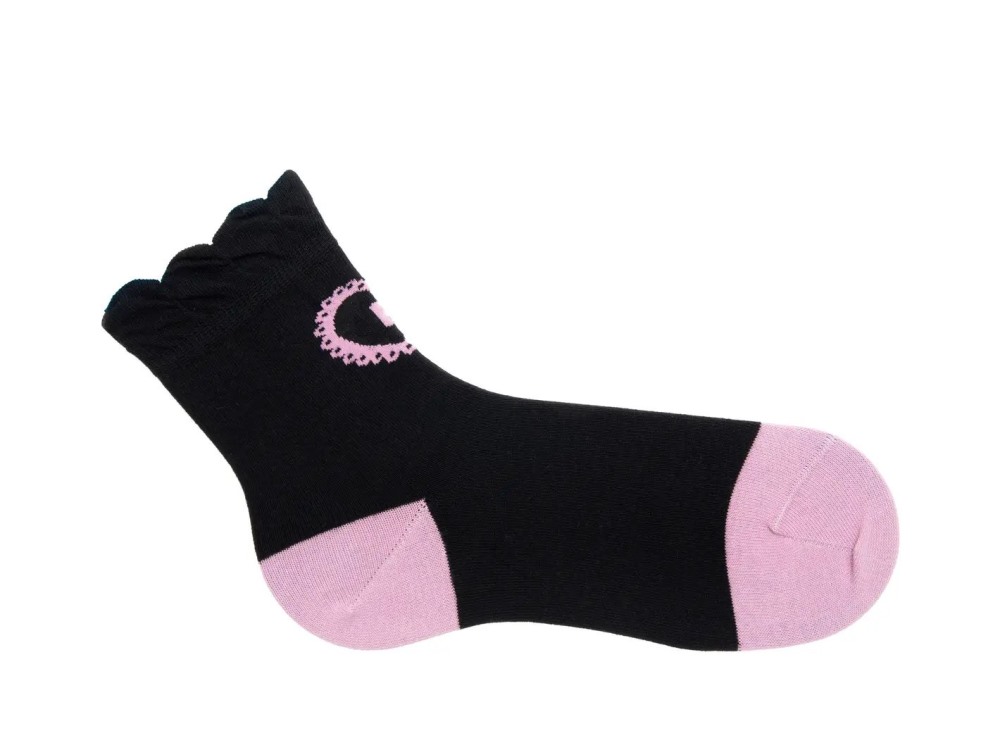 John Fluevog Jonesy Vog Socks - Black/Pink | Chaussette à volants