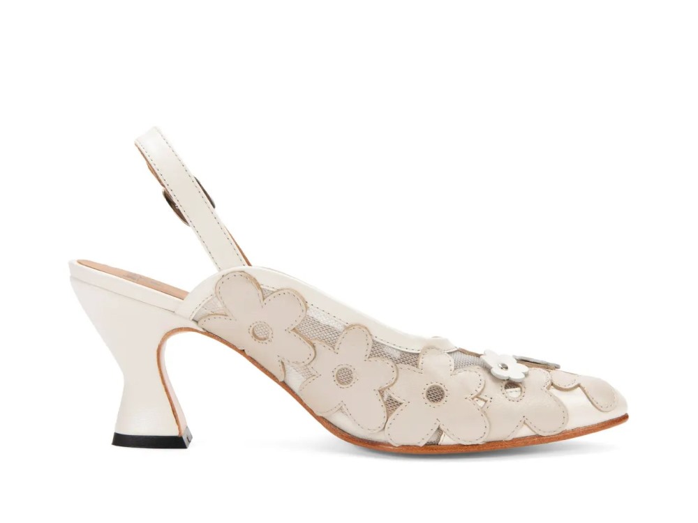 John Fluevog Kiernan - Off White | Mesh Slingback Heels with Appliqué