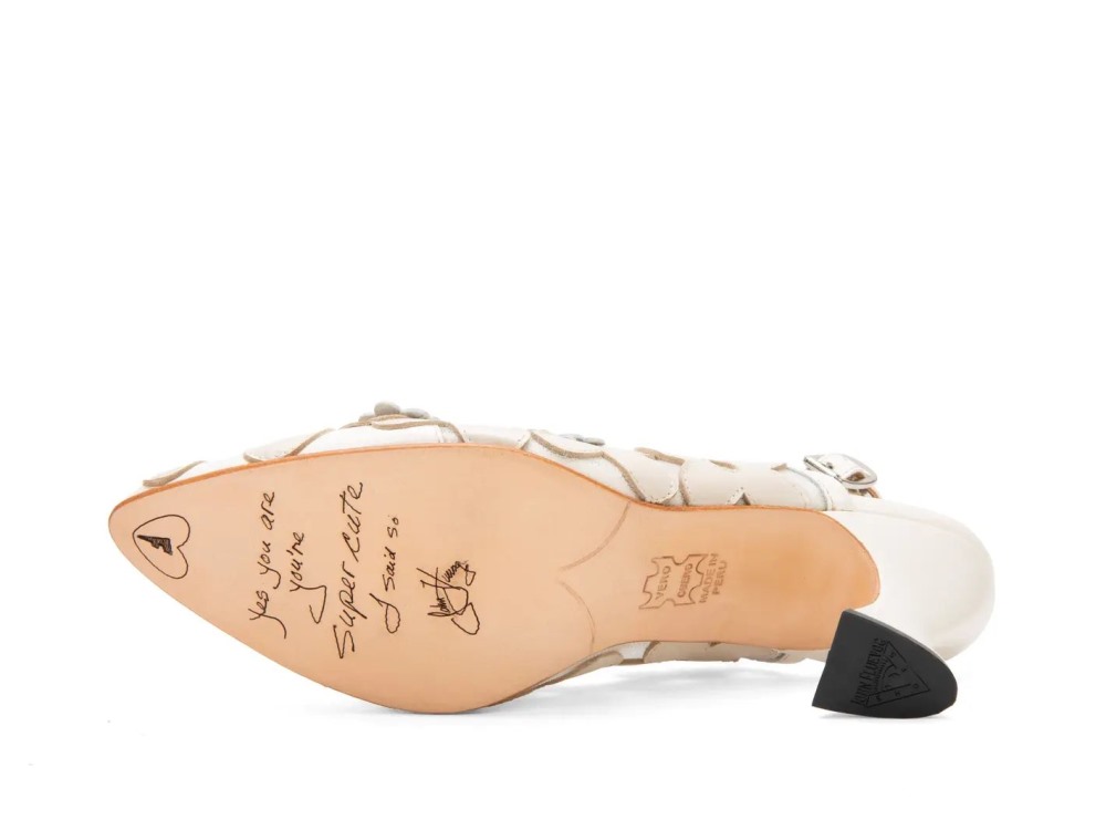 John Fluevog Kiernan - Off White | Mesh Slingback Heels with Appliqué