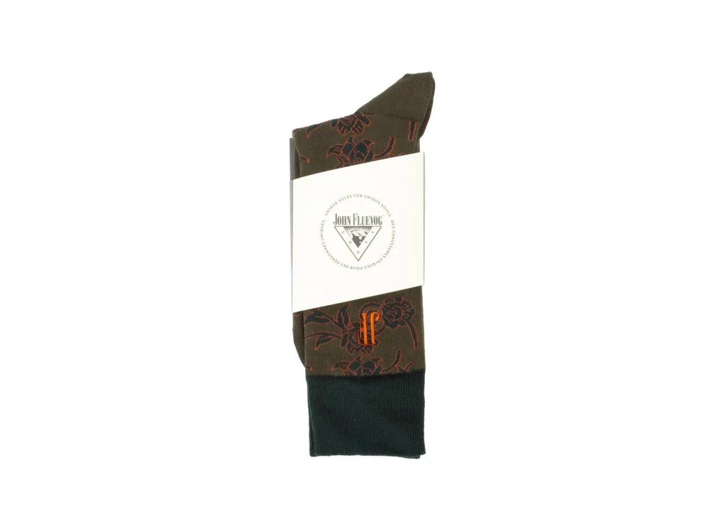 John Fluevog Xay Xay Vog Socks - Green | Floral sock