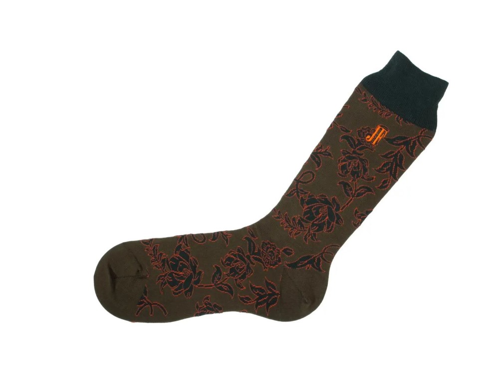 John Fluevog Xay Xay Vog Socks - Green | Floral sock
