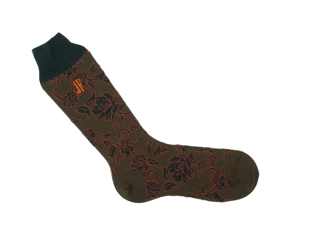 John Fluevog Xay Xay Vog Socks - Green | Floral sock