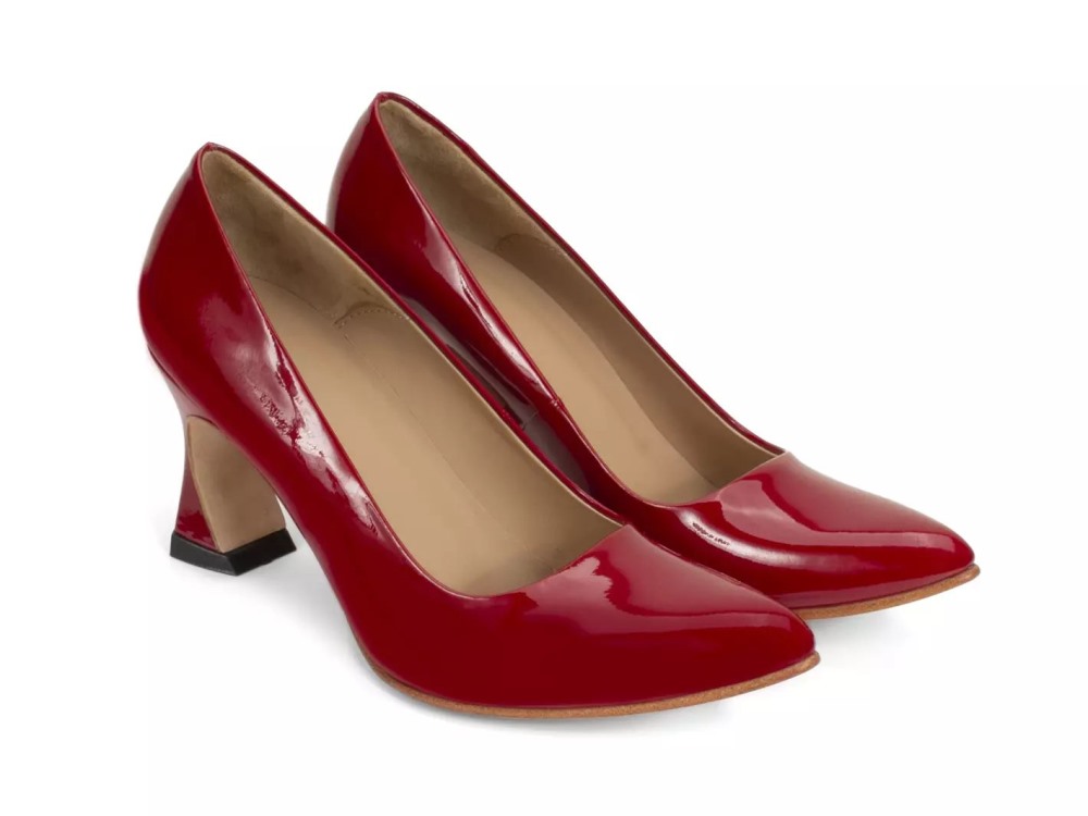 John Fluevog Desmond - Red Patent | Angular Mid Heel Pumps