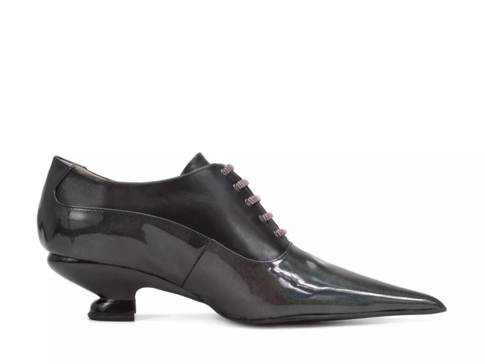 John Fluevog Jenne - Black Metallic | Elegant Lace-Up Heels