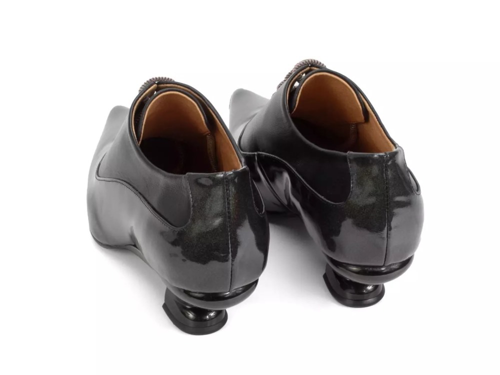 John Fluevog Jenne - Black Metallic | Elegant Lace-Up Heels