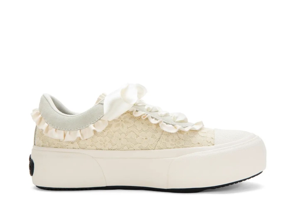 John Fluevog Cane - Cream | Lace-Up Shoes with Ruffles
