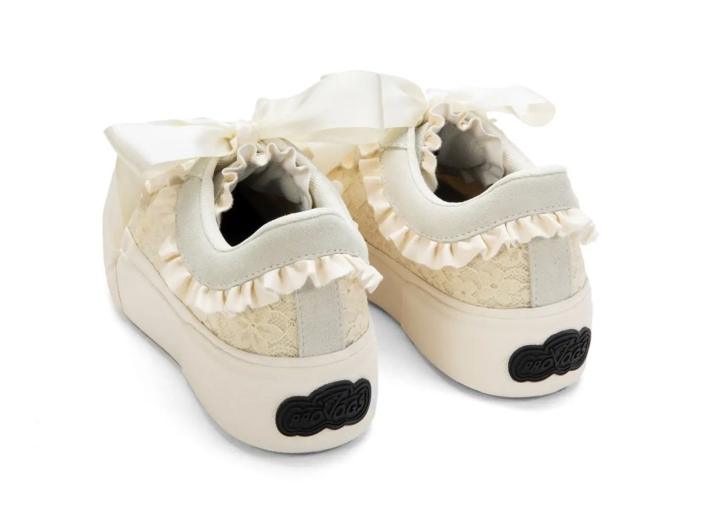 John Fluevog Cane - Cream | Lace-Up Shoes with Ruffles