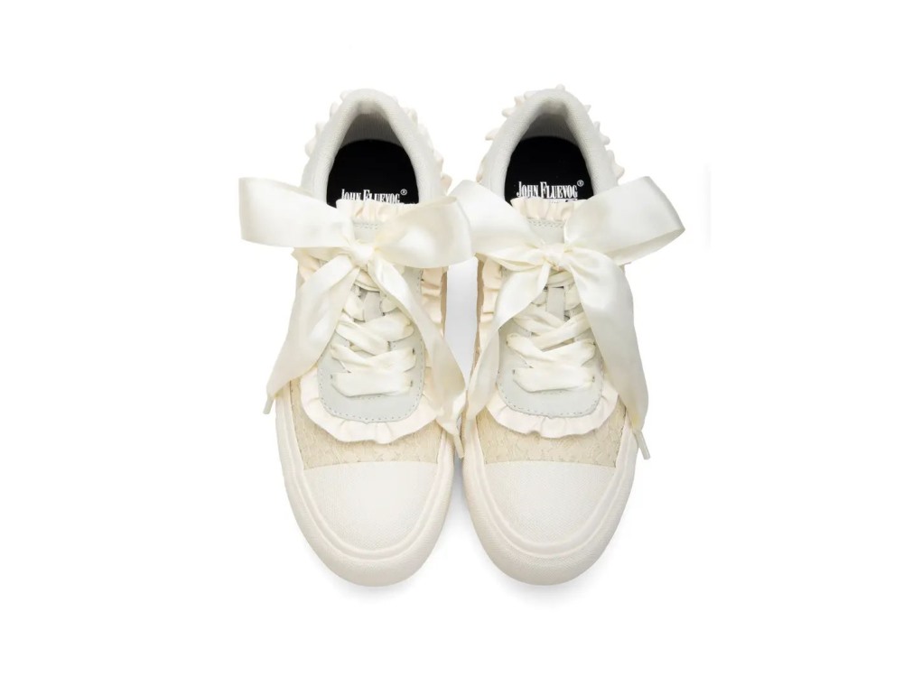 John Fluevog Cane - Cream | Lace-Up Shoes with Ruffles