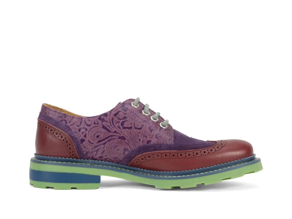 John Fluevog Nathaniel - Purple/Green/Brown | Double Wingtip Derby Shoes