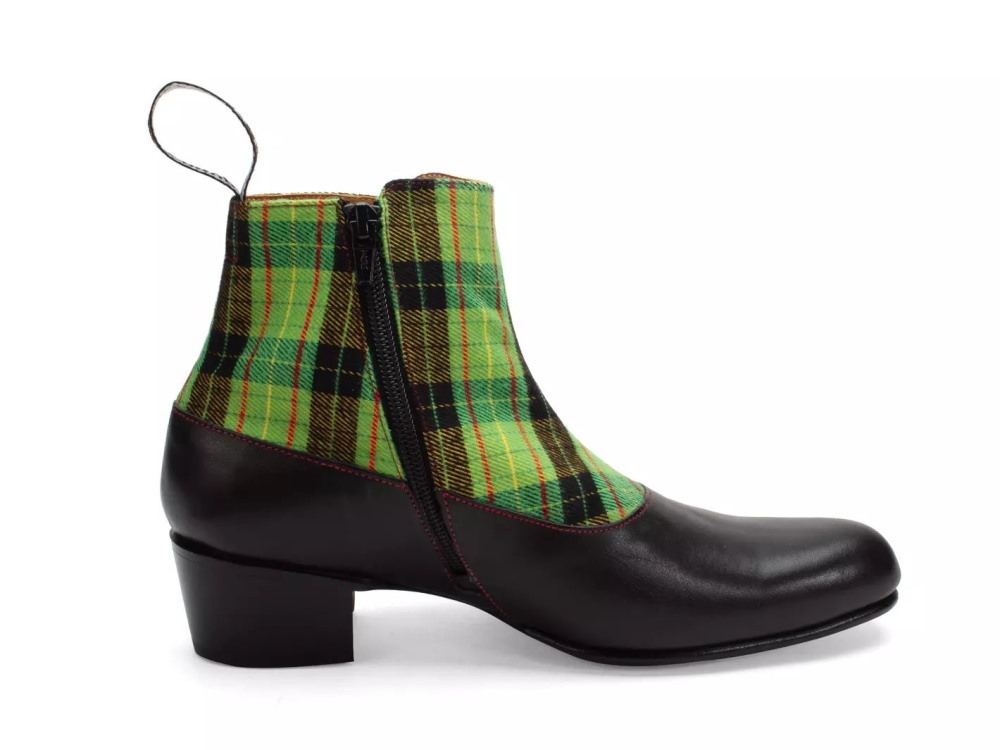 John Fluevog Arthur - Black/Green Plaid | Zip-Up Ankle Boots