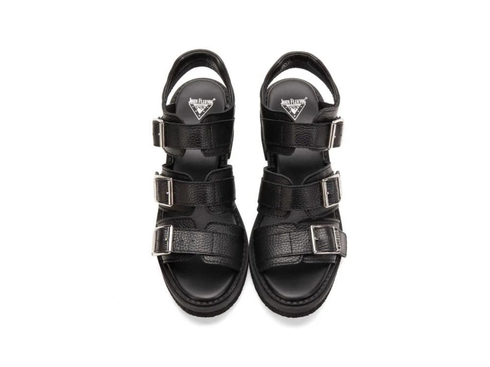 John Fluevog Dawdler - Black | Triple-Strap Slingback Sandals