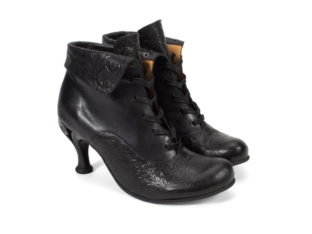 John Fluevog Quasar - Black | Fold-Over Lace-Up Ankle Boots