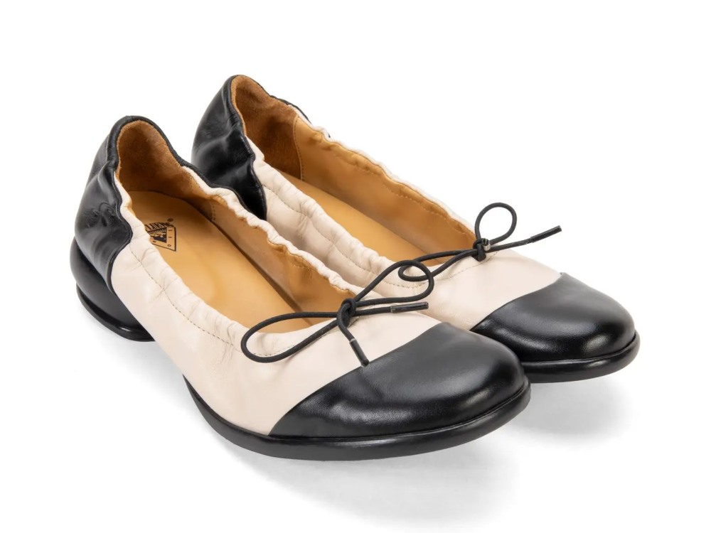 John Fluevog Laurene - Black/Cream | Comfy Flats With Drawstring