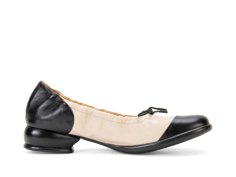 John Fluevog Laurene - Black/Cream | Comfy Flats With Drawstring