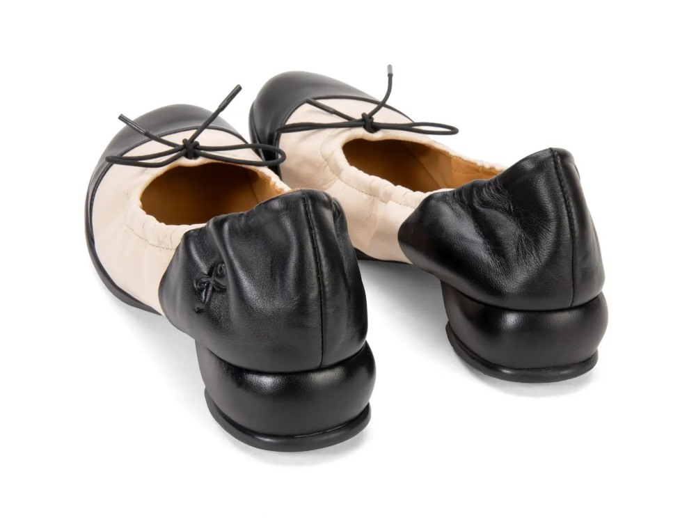 John Fluevog Laurene - Black/Cream | Comfy Flats With Drawstring