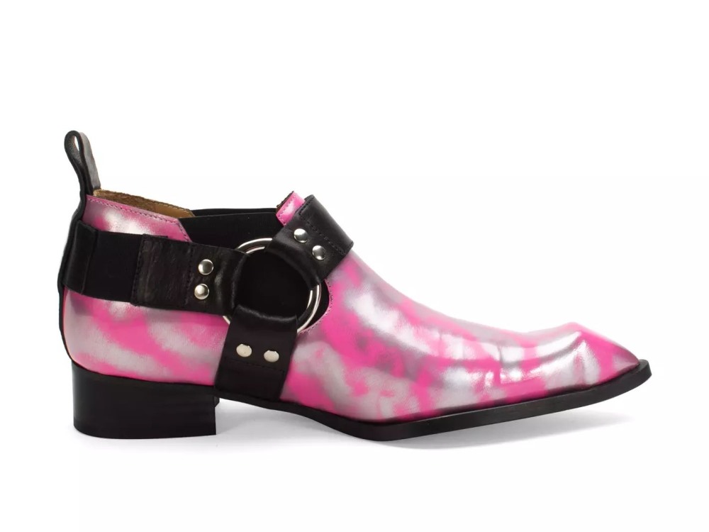John Fluevog Priscilla - Metallic Silver/Pink | Swordfish Shoes with Harness
