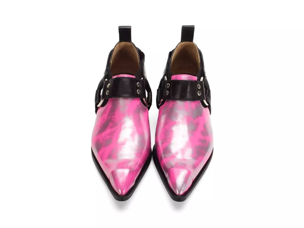 John Fluevog Priscilla - Metallic Silver/Pink | Swordfish Shoes with Harness