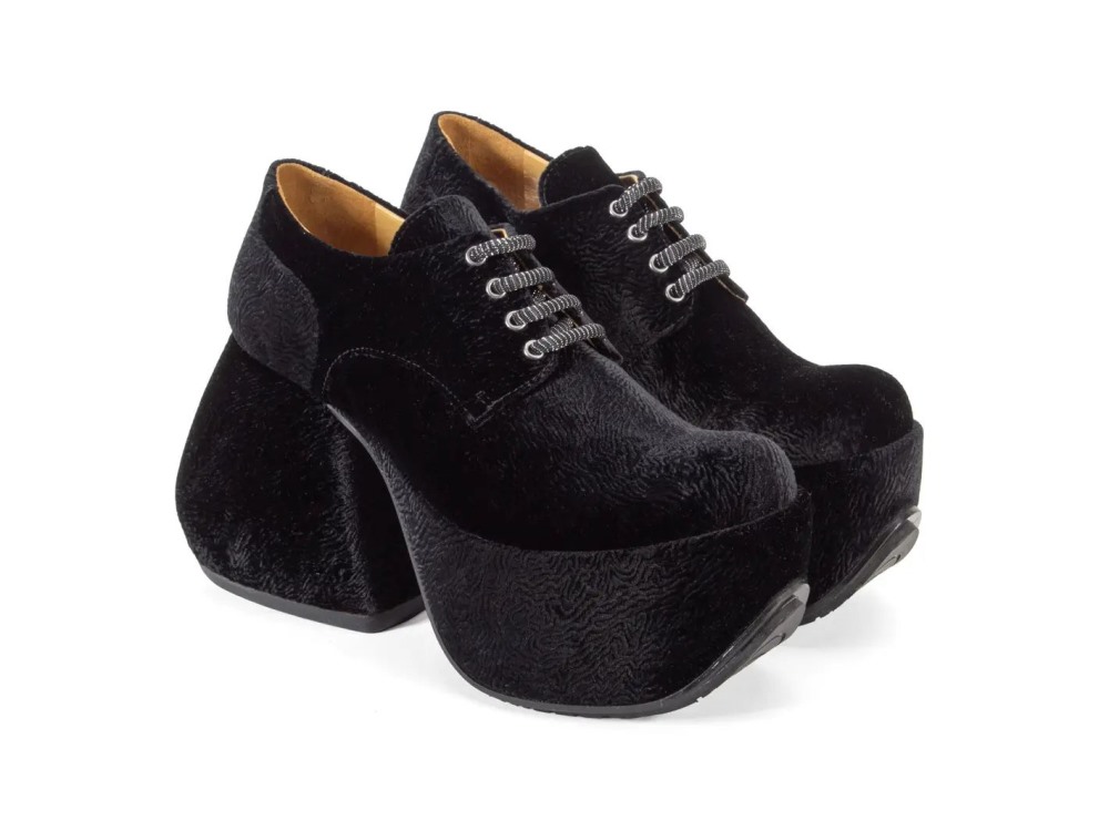 John Fluevog Nifty - Black Vegan | Lace-Up Platform Heels