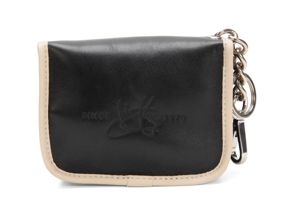 John Fluevog Zappy - Black/Beige | Keychain Wallet With Bow Closure